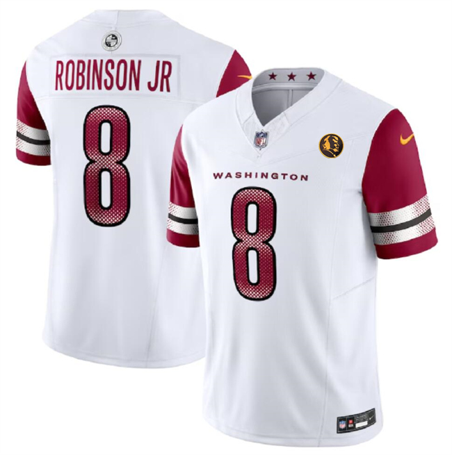 Men's Washington Commanders #8 Brian Robinson Jr. White 2023 F.U.S.E. With John Madden Patch Vapor Limited Football Stitched Jersey